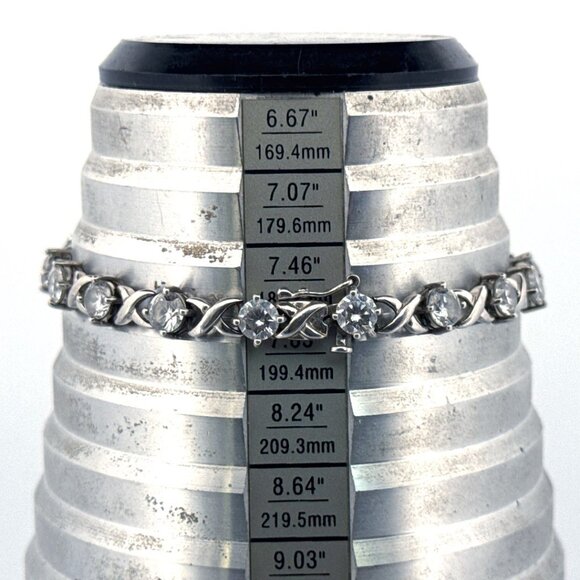 Estate Sterling Silver 925 7.5" CZ Tennis Bracelet 12.1g Elegant Vintage - Picture 6 of 8